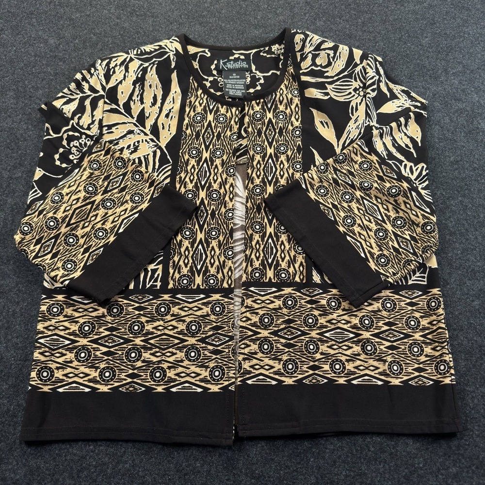 K Studio Women's Open front Multi Design 3/4 Sleeve Cardigan Size 12 - Picture 5 of 8